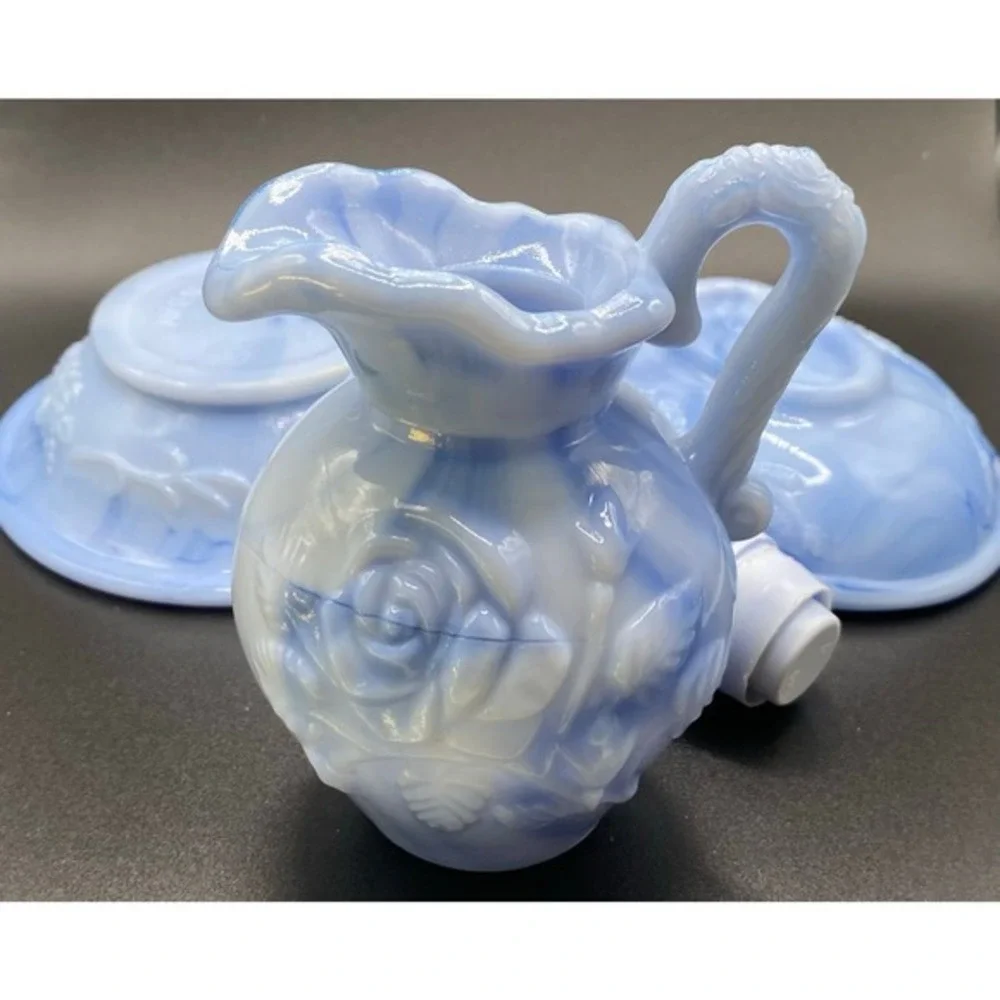 Vintage Avon Opalescent Blue Rose Scented Water Pitcher and Basin Set May 1978